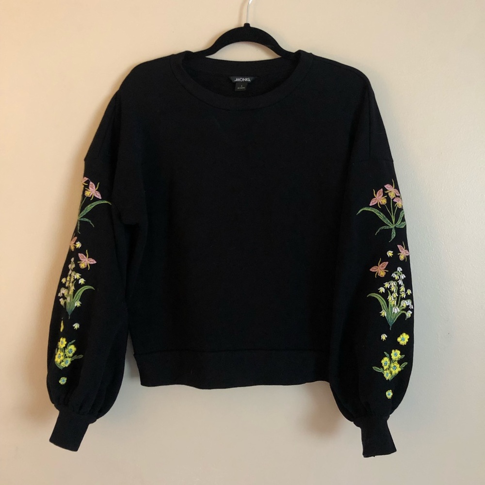 Monki embroidered puff-sleeve sweatshirt